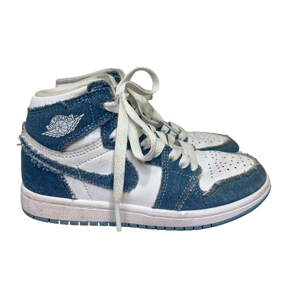 Nike Air Jordan 1 High Denim White Sneakers CU0449-104 Pre School Youth Size 13c - Picture 1 of 11